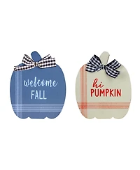 Fall Harvest Wooden Pumpkin 2 Piece Welcome Plaques Set, 8"