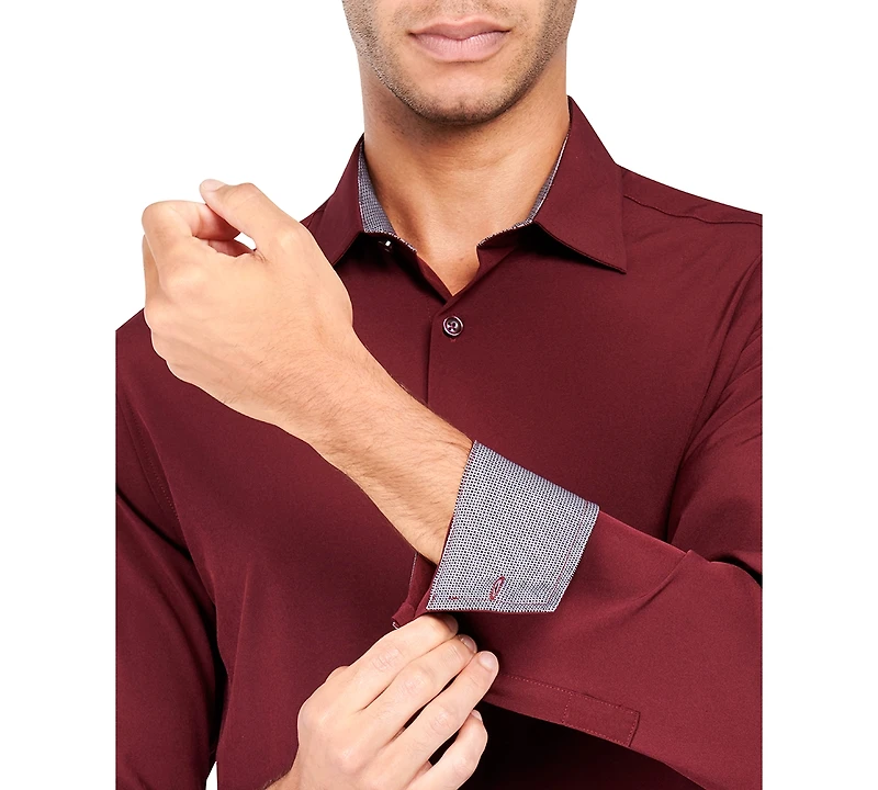 Men's Slim Fit Solid Performance Stretch Cooling Comfort Dress Shirt
