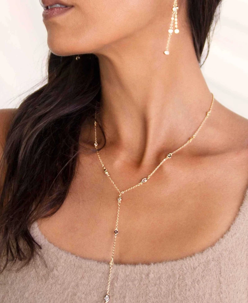 Ettika 18K Gold Plated Dainty Crystal Lariat Necklace