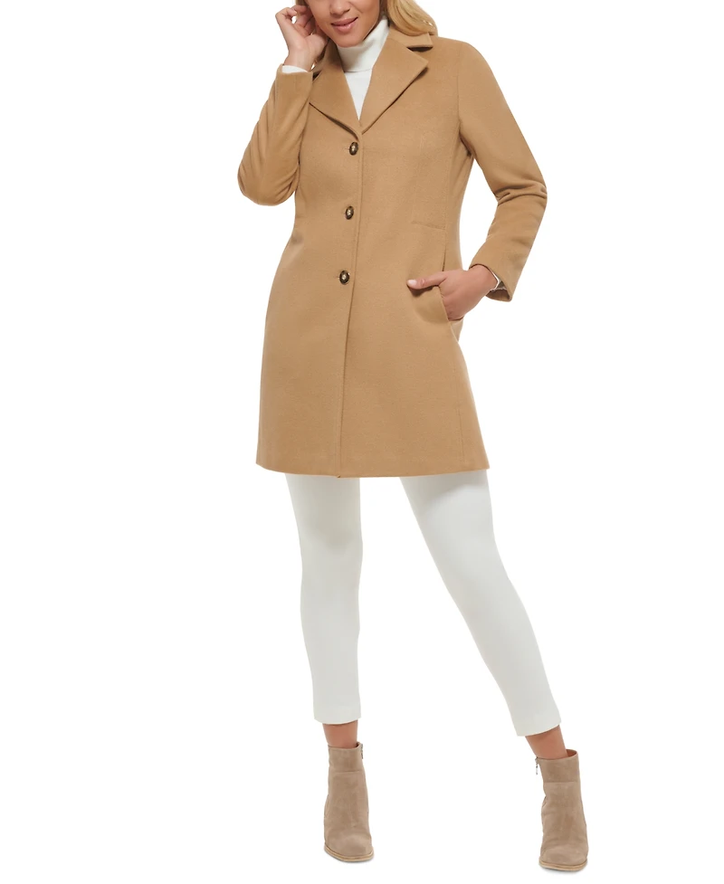 Calvin Klein Womens Single-Breasted Wool Blend Coat