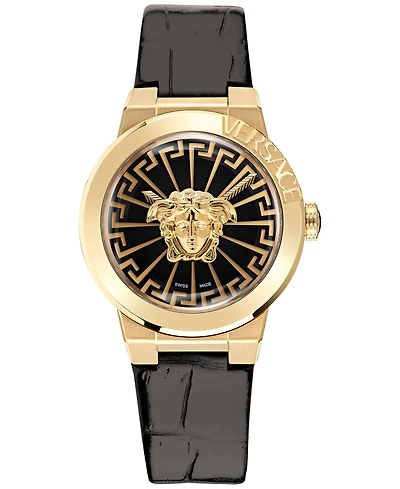 Versace Women's Swiss Medusa Infinite Black Leather Strap Watch 38mm