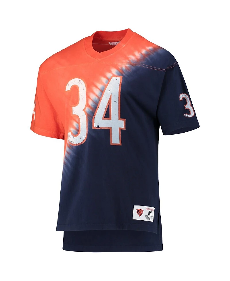 Men's Mitchell & Ness Walter Payton Orange, Navy Chicago Bears Retired Player Name and Number Diagonal Tie-Dye V-Neck T-shirt