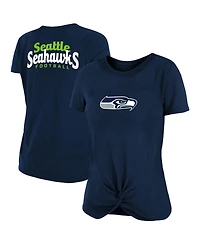 Women's New Era College Navy Seattle Seahawks Slub T-shirt with Front Twist Knot