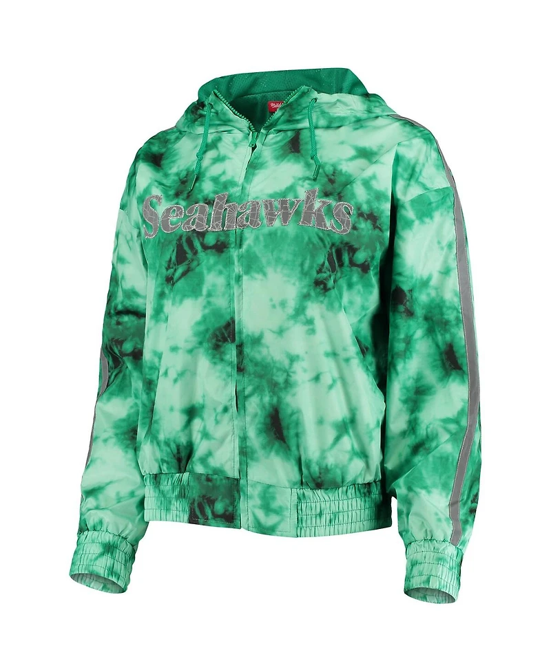Women's Mitchell & Ness Neon Green Seattle Seahawks Galaxy Full-Zip Windbreaker Hoodie Jacket