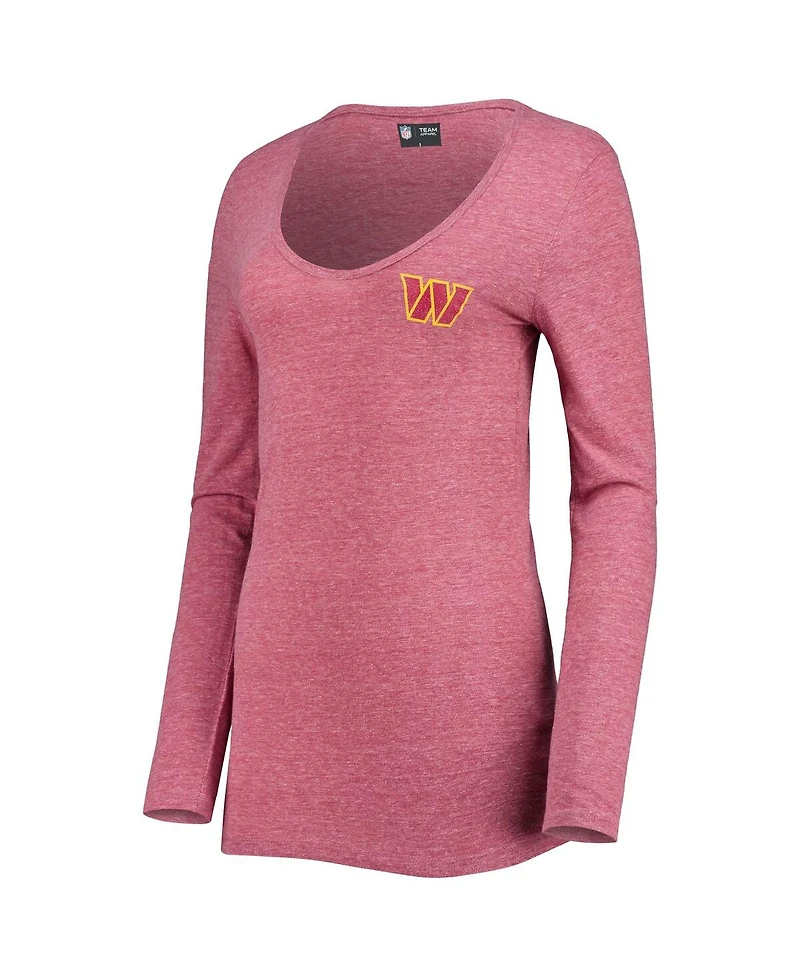 Women's New Era Burgundy Washington Commanders Scoop Neck Tri-Blend Long Sleeve T-shirt
