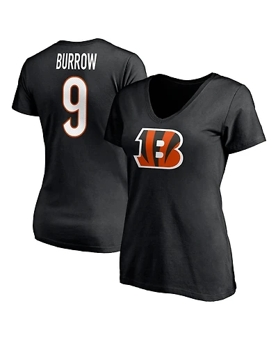Women's Fanatics Joe Burrow Black Cincinnati Bengals Player Icon Name and Number V-Neck T-shirt