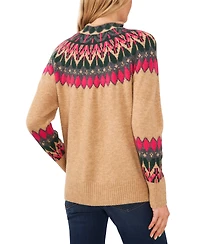 CeCe Women's Fair Isle Long Sleeve Mock Neck Sweater