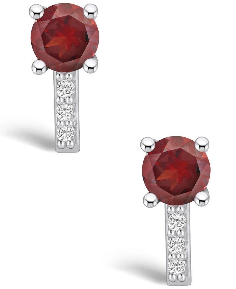 Macy's Garnet (2-1/5 ct. t.w.) and Diamond (1/8 ct. t.w.) Stud Earrings in 14K White Gold
