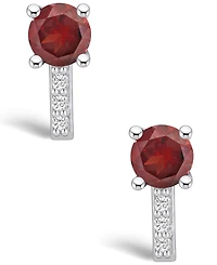 Macy's Garnet (2-1/5 ct. t.w.) and Diamond (1/8 ct. t.w.) Stud Earrings in 14K White Gold
