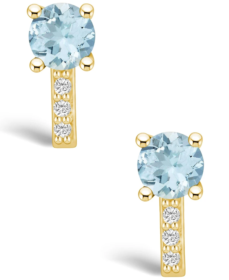 Macy's Aquamarine (1-1/2 ct. t.w.) and Diamond (1/8 ct. t.w.) Stud Earrings in 14K Yellow Gold