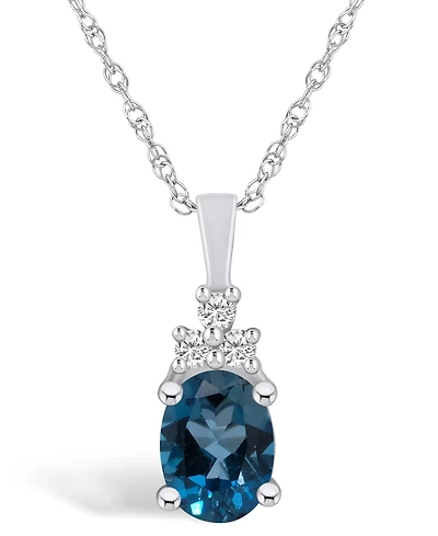 Macy's London Blue Topaz (1-5/8 Ct. T.w.) and Diamond (1/10 Ct. T.w.) Pendant Necklace in 14K Gold