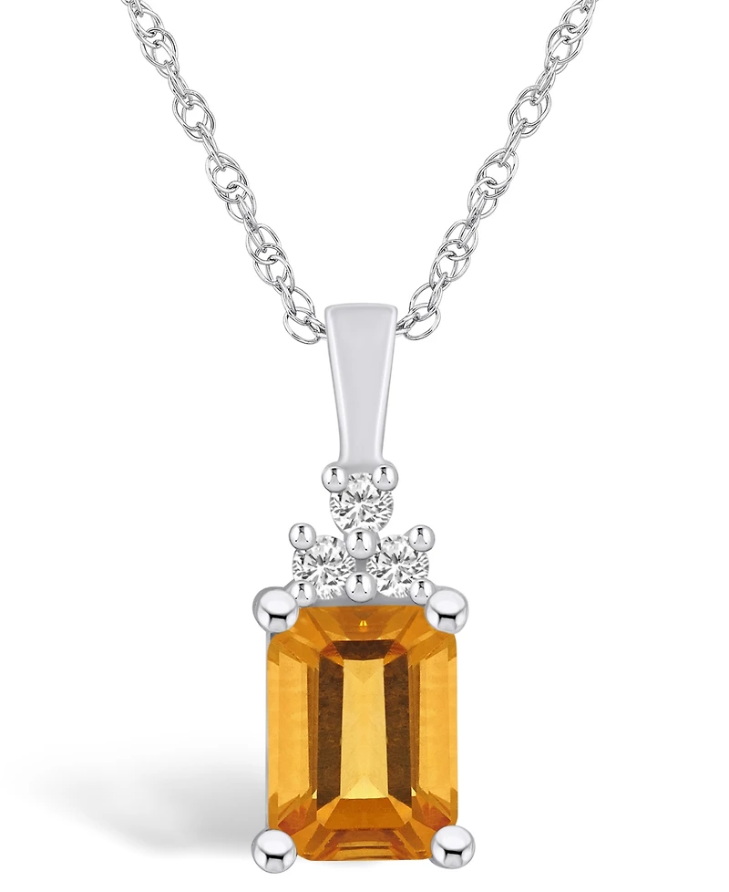 Macy's Citrine (1-5/8 Ct. T.w.) and Diamond (1/10 Ct. T.w.) Pendant Necklace in 14K White Gold