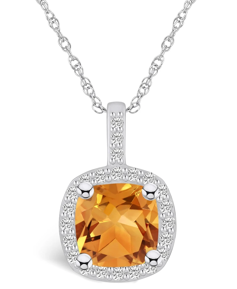 Macy's Citrine (2 Ct. T.w.) and Diamond (1/4 Ct. T.w.) Halo Pendant Necklace in 14K White Gold