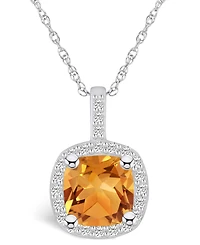 Macy's Citrine (2 Ct. T.w.) and Diamond (1/4 Ct. T.w.) Halo Pendant Necklace in 14K White Gold