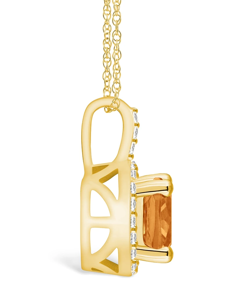 Macy's Citrine (2 Ct. T.w.) and Diamond (1/4 Ct. T.w.) Halo Pendant Necklace in 14K Yellow Gold