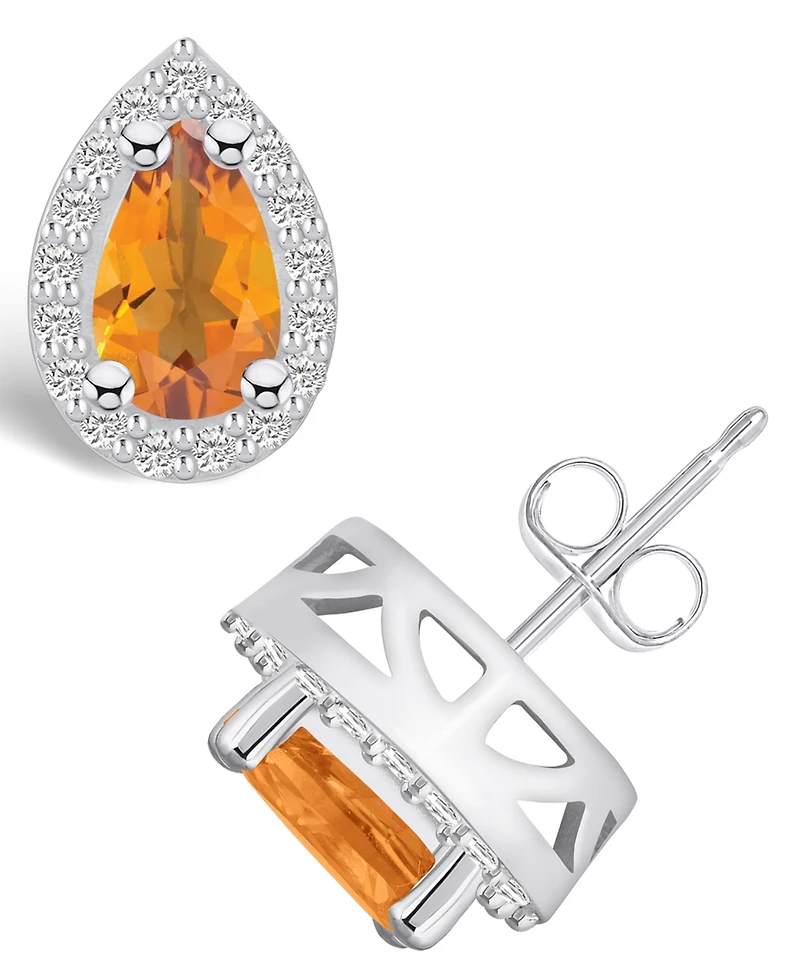 Macy's Citrine (1-3/ ct. t.w.) and Diamond (1/3 ct. t.w.) Halo Stud Earrings in 14K White Gold