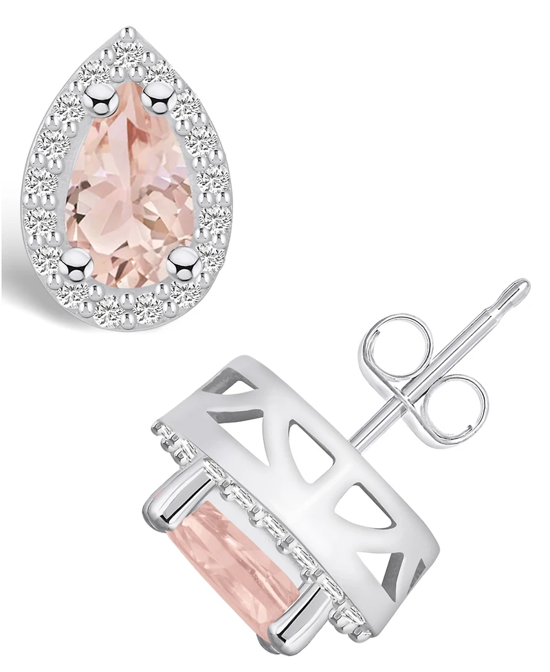 Macy's Morganite (1-3/8 ct. t.w.) and Diamond (1/3 ct. t.w.) Halo Stud Earrings in 14K Gold