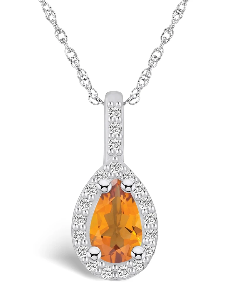 Macy's Citrine (7/8 Ct. T.w.) and Diamond (1/5 Ct. T.w.) Halo Pendant Necklace in 14K White Gold