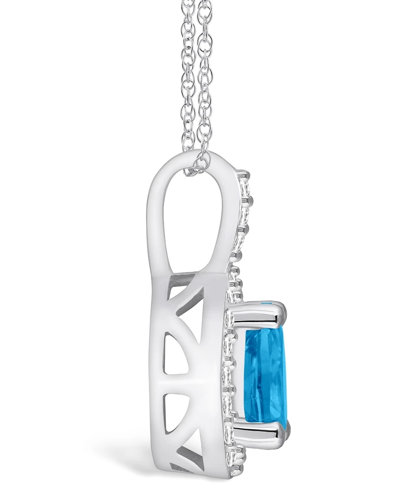 Macy's Blue Topaz (1 Ct. T.w.) and Diamond (1/5 Ct. T.w.) Halo Pendant Necklace in 14K Gold
