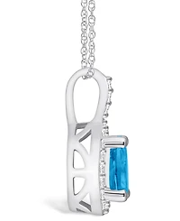Macy's Blue Topaz (1 Ct. T.w.) and Diamond (1/5 Ct. T.w.) Halo Pendant Necklace in 14K Gold