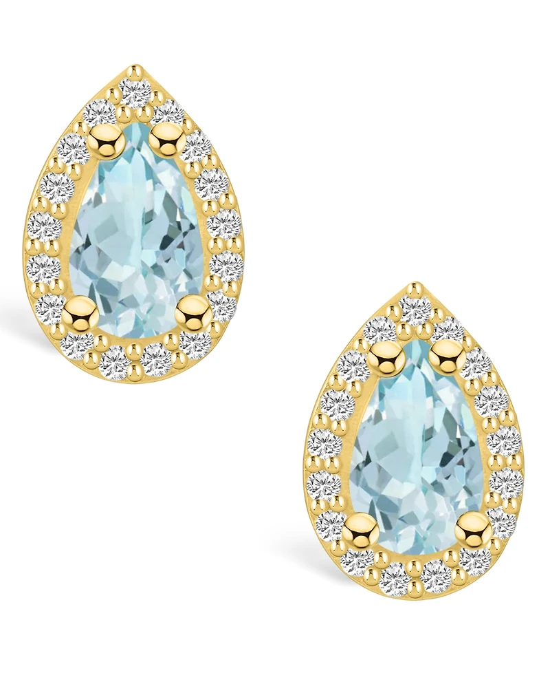Macy's Aquamarine (1-3/8 ct. t.w.) and Diamond (1/3 ct. t.w.) Halo Stud Earrings in 14K Yellow Gold