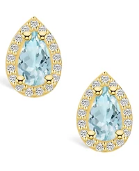 Macy's Aquamarine (1-3/8 ct. t.w.) and Diamond (1/3 ct. t.w.) Halo Stud Earrings in 14K Yellow Gold