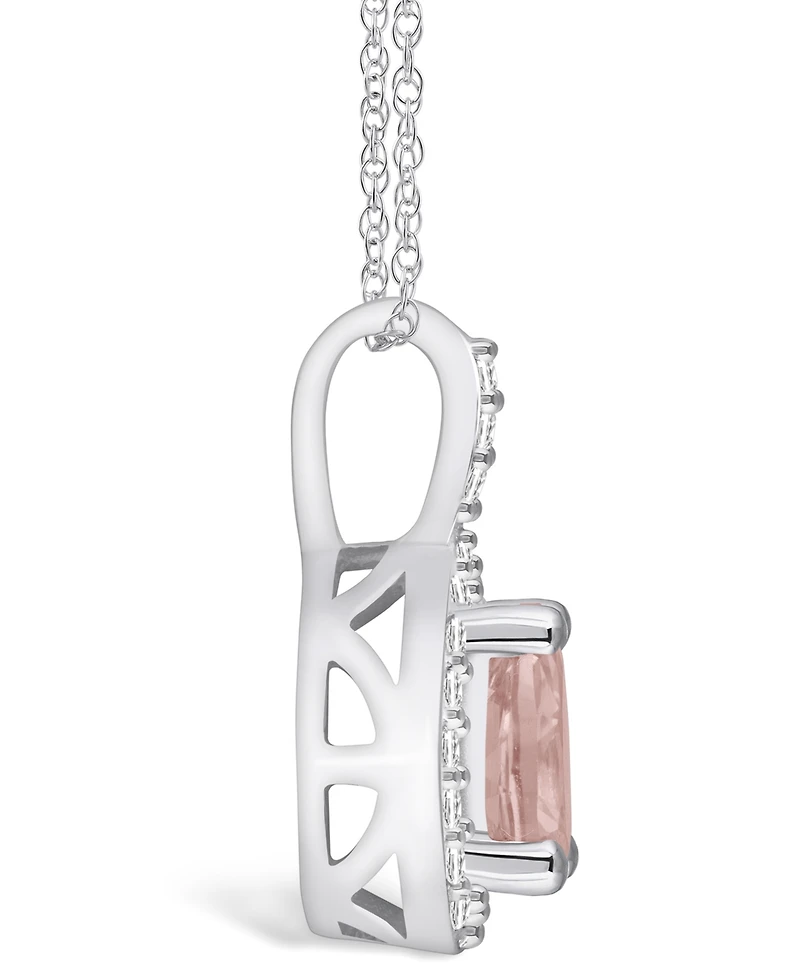 Macy's Morganite (3/4 Ct. T.w.) and Diamond (1/5 Ct. T.w.) Halo Pendant Necklace in 14K White Gold