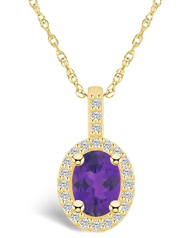 Macy's Amethyst (1-1/5 Ct. T.w.) and Diamond (1/4 Ct. T.w.) Halo Pendant Necklace in 14K Yellow Gold