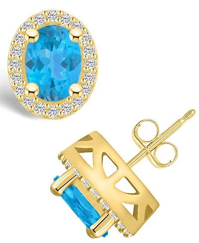 Macy's Topaz (3-1/5 ct. t.w.) and Diamond (3/8 ct. t.w.) Halo Stud Earrings in 14K Yellow Gold
