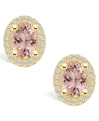 Macy's Morganite (2-1/3 ct. t.w.) and Diamond (3/8 ct. t.w.) Halo Stud Earrings in 14K Yellow Gold