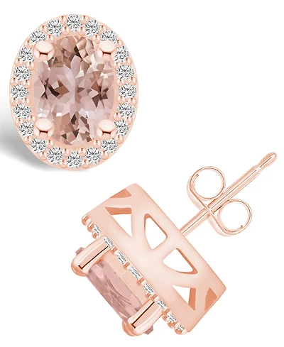 Macy's Morganite (2-1/3 ct. t.w.) and Diamond (3/8 ct. t.w.) Halo Stud Earrings in 14K Rose Gold