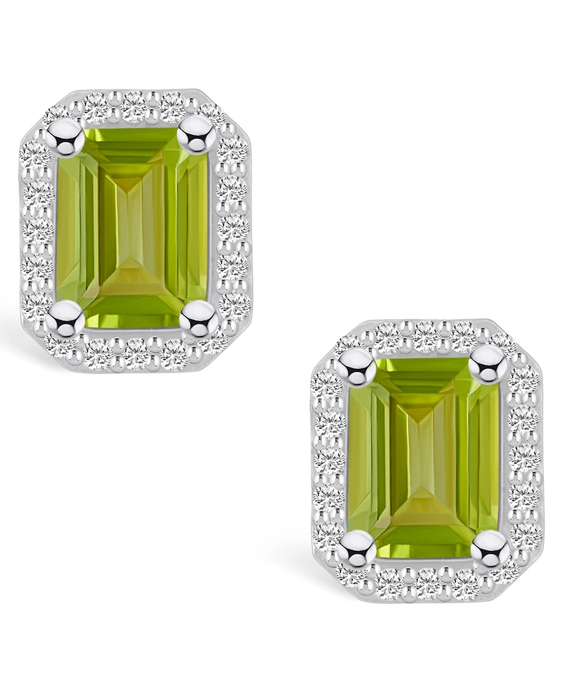 Macy's Peridot (3-3/8 ct. t.w.) and Diamond (3/8 ct. t.w.) Halo Stud Earrings in 14K White Gold