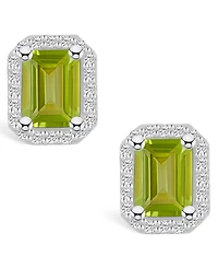 Macy's Peridot (3-3/8 ct. t.w.) and Diamond (3/8 ct. t.w.) Halo Stud Earrings in 14K White Gold