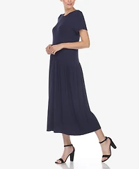 White Mark Women's Short Sleeve Asymmetrical Waist Maxi Dress