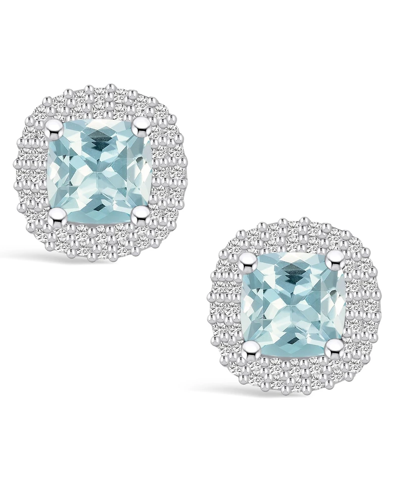 Macy's Aquamarine (1-3/4 ct. t.w.) and Diamond (3/8 ct. t.w.) Halo Stud Earrings in 14K Gold
