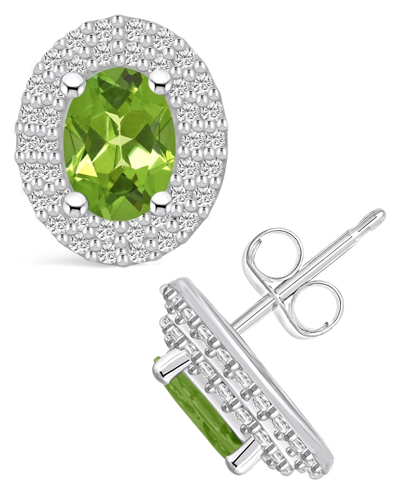 Macy's Peridot (1-3/4 ct. t.w.) and Diamond (1/2 ct. t.w.) Halo Stud Earrings in 14K White Gold