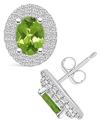 Macy's Peridot (1-3/4 ct. t.w.) and Diamond (1/2 ct. t.w.) Halo Stud Earrings in 14K White Gold