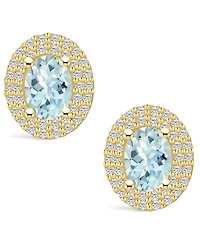 Macy's Aquamarine (1-3/ ct. t.w.) and Diamond (1/ ct. t.w.) Halo Stud Earrings in 14K Yellow Gold