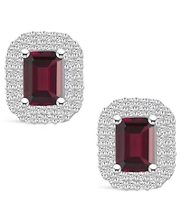 Macy's Garnet (2-1/2 ct. t.w.) and Diamond (3/4 ct. t.w.) Halo Stud Earrings in 14K White Gold