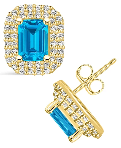 Macy's Topaz (2-5/8 ct. t.w.) and Diamond (3/4 ct. t.w.) Halo Stud Earrings in 14K Yellow Gold