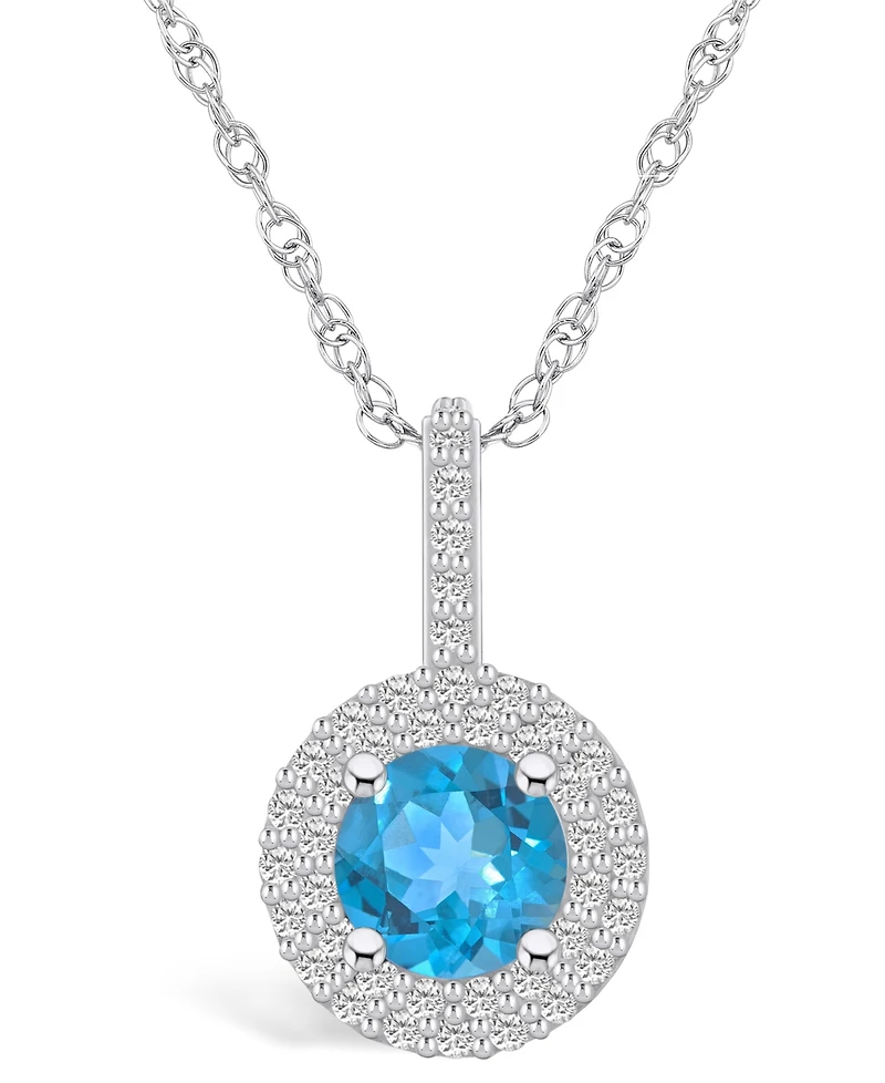 Macy's Blue Topaz (1-5/8 Ct. T.w.) and Diamond (3/8 Ct. T.w.) Halo Pendant Necklace in 14K Gold