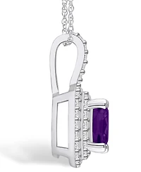 Macy's Amethyst (2 Ct. T.w.) and Diamond (1/2 Ct. T.w.) Halo Pendant Necklace in 14K White Gold