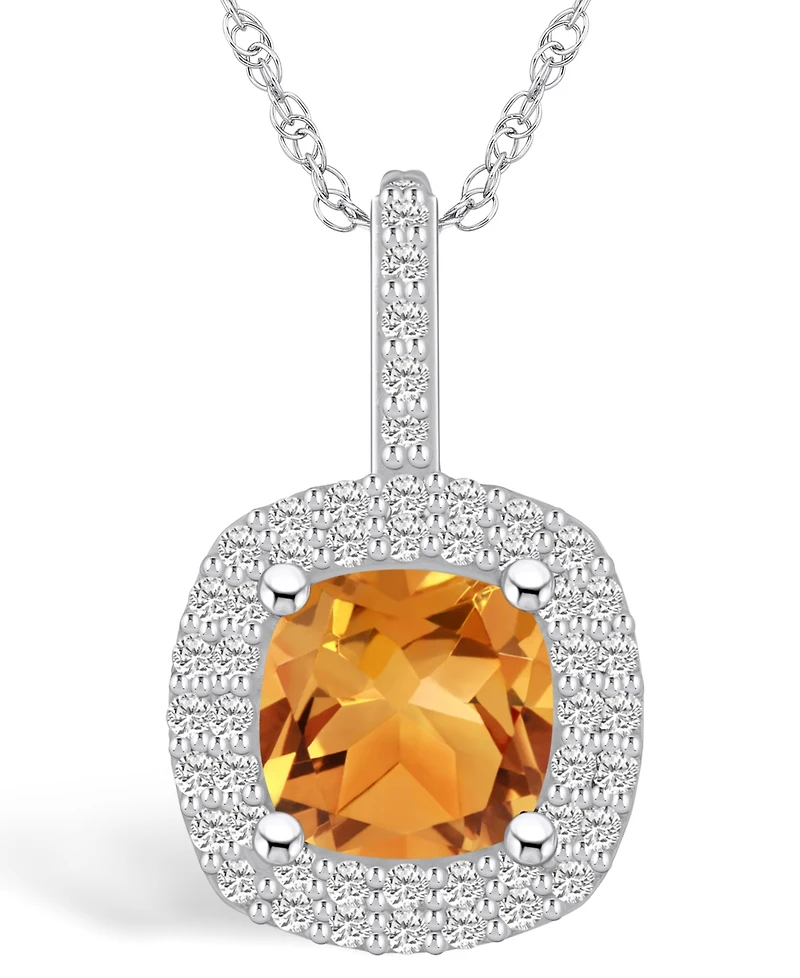 Macy's Citrine (2 Ct. T.w.) and Diamond (1/2 Ct. T.w.) Halo Pendant Necklace in 14K Gold