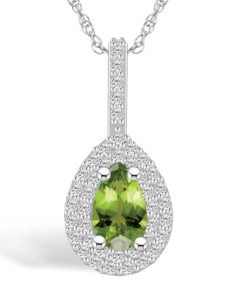 Macy's Peridot (1 Ct. T.w.) and Diamond (3/8 Ct. T.w.) Halo Pendant Necklace in 14K White Gold