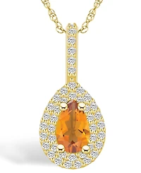Macy's Citrine (7/8 Ct. T.w.) and Diamond (3/8 Ct. T.w.) Halo Pendant Necklace in 14K Yellow Gold