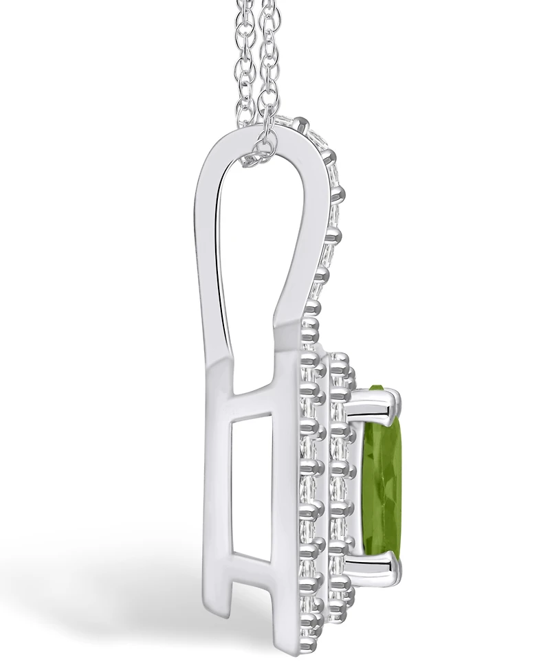Macy's Peridot (1-1/3 Ct. T.w.) and Diamond (1/2 Ct. T.w.) Halo Pendant Necklace in 14K White Gold