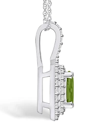 Macy's Peridot (1-1/3 Ct. T.w.) and Diamond (1/2 Ct. T.w.) Halo Pendant Necklace in 14K White Gold