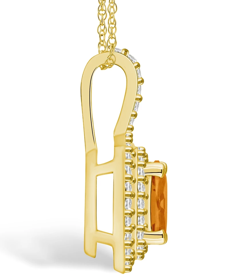 Macy's Citrine (1-1/5 Ct. T.w.) and Diamond (1/2 Ct. T.w.) Halo Pendant Necklace in 14K Yellow Gold
