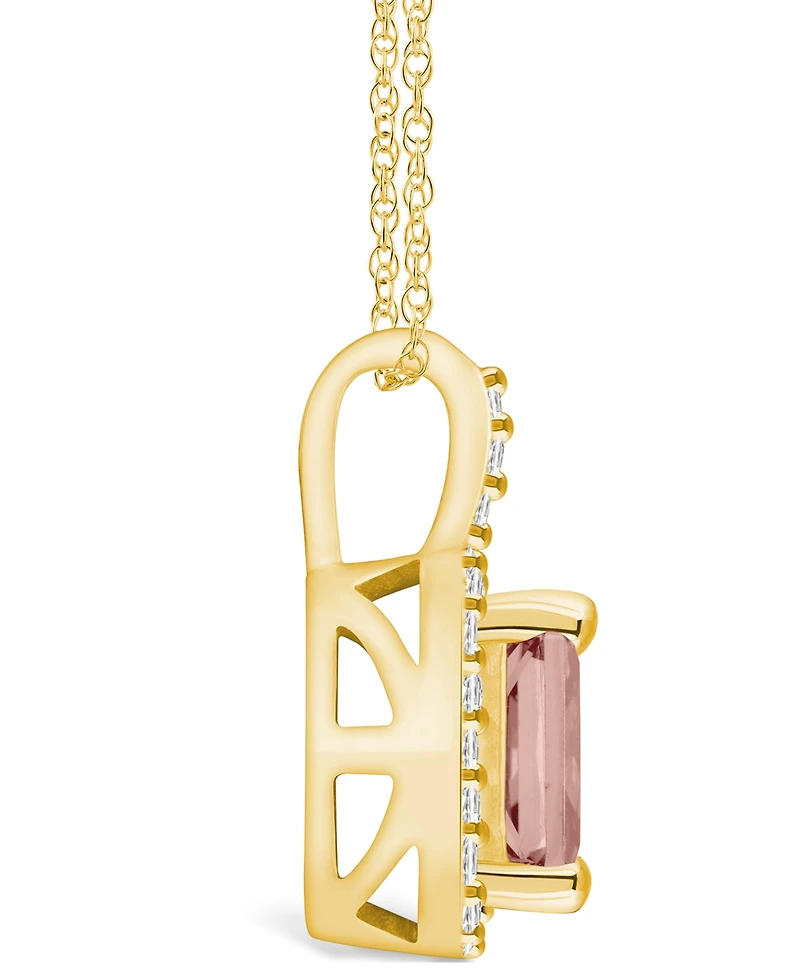 Macy's Morganite (1-3/8 Ct. T.w.) and Diamond (1/4 Ct. T.w.) Halo Pendant Necklace in 14K Yellow Gold
