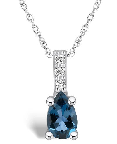 Macy's London Blue Topaz (1 Ct. T.w.) and Diamond Accent Pendant Necklace in 14K Gold